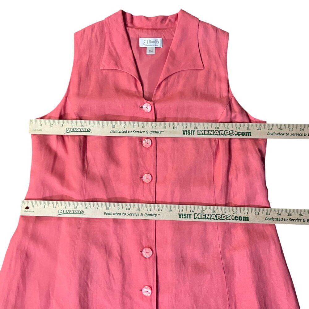 Vintage CJ Banks Linen Blend Midi Dress 20W Pink Button Front Used - Picture 9 of 16